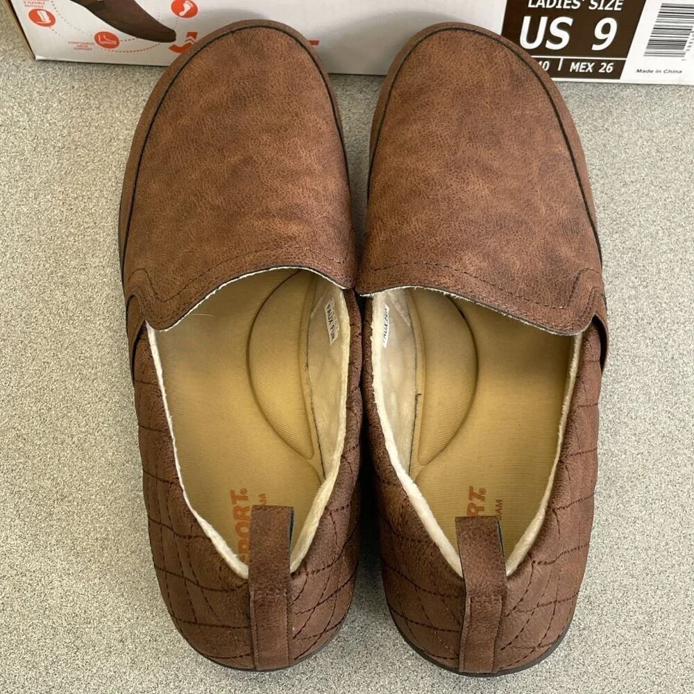 J Sport Women's Size 9M Lisa Slip-On Shoes Brown Faux Fur & Memory Foam